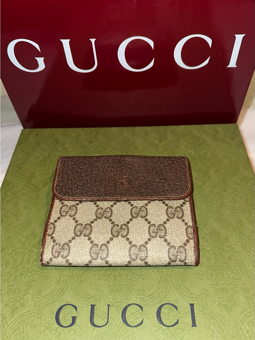 Vintage Gucci GG Supreme Web Stripe Bifold Wallet Brown Beige Monogram Made Ital - Picture 2 of 9